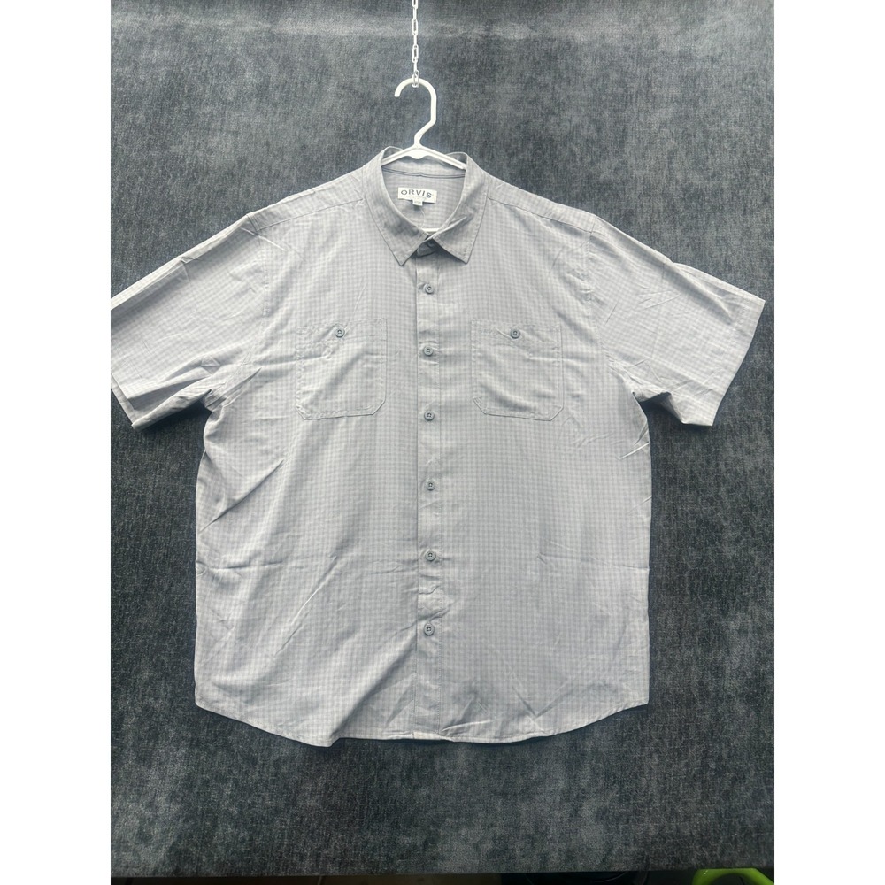 Orvis Shirt Men 2XL Gray Plaid Woven Relaxed Fit UPF 30 Sun Protection Button Up